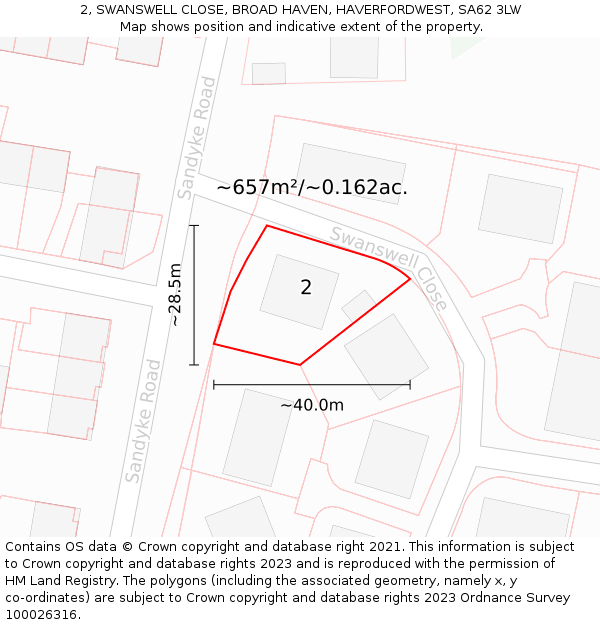 2, SWANSWELL CLOSE, BROAD HAVEN, HAVERFORDWEST, SA62 3LW: Plot and title map