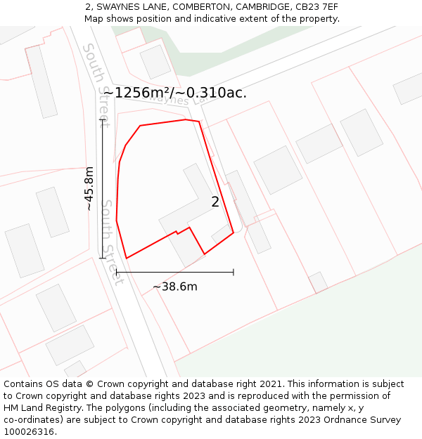 2, SWAYNES LANE, COMBERTON, CAMBRIDGE, CB23 7EF: Plot and title map