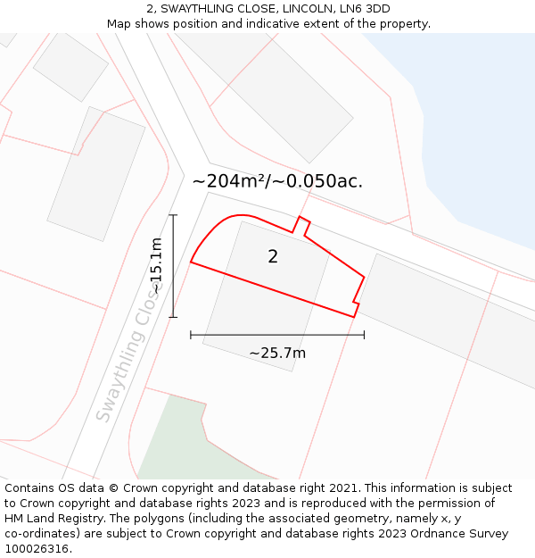 2, SWAYTHLING CLOSE, LINCOLN, LN6 3DD: Plot and title map