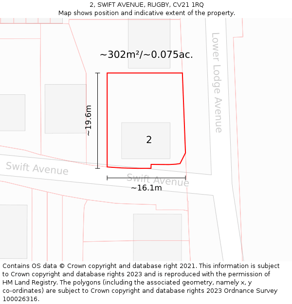 2, SWIFT AVENUE, RUGBY, CV21 1RQ: Plot and title map