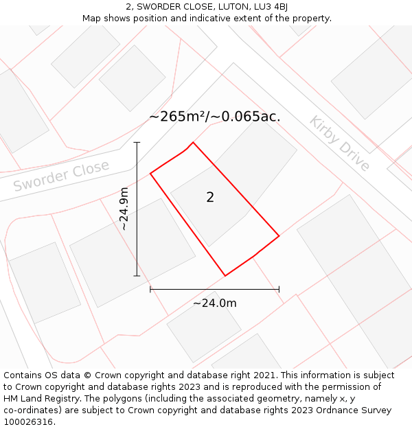 2, SWORDER CLOSE, LUTON, LU3 4BJ: Plot and title map