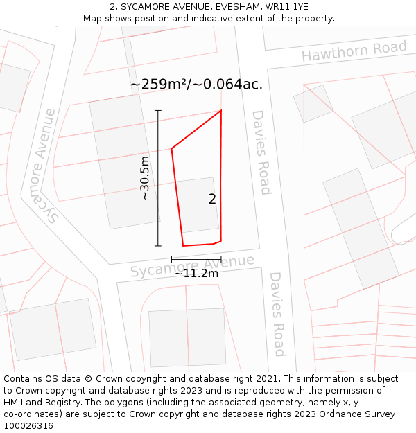 2, SYCAMORE AVENUE, EVESHAM, WR11 1YE: Plot and title map