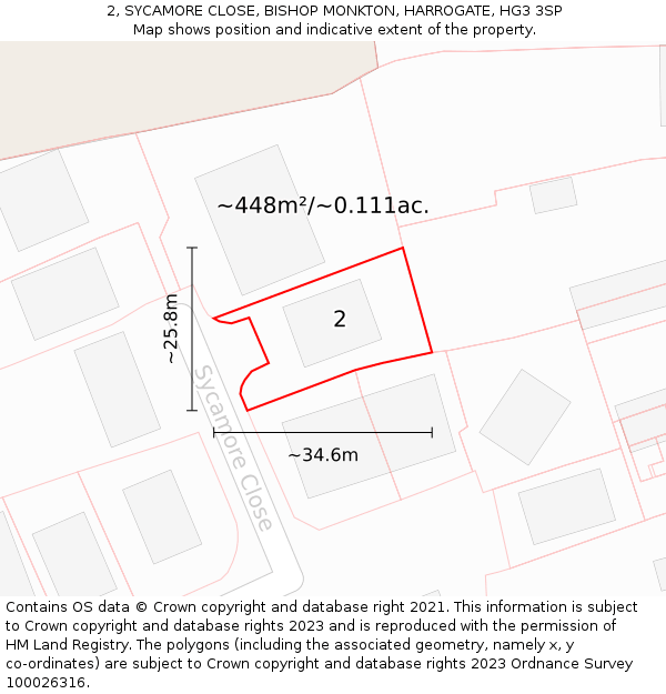 2, SYCAMORE CLOSE, BISHOP MONKTON, HARROGATE, HG3 3SP: Plot and title map