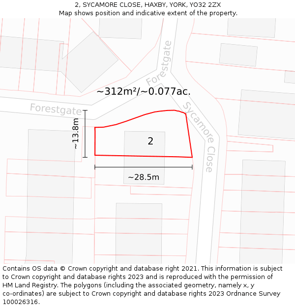 2, SYCAMORE CLOSE, HAXBY, YORK, YO32 2ZX: Plot and title map
