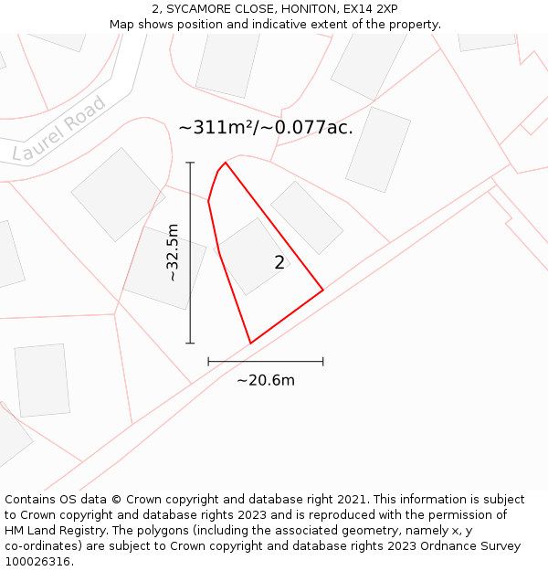 2, SYCAMORE CLOSE, HONITON, EX14 2XP: Plot and title map