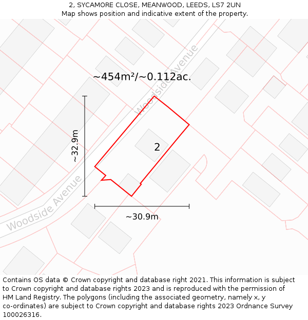 2, SYCAMORE CLOSE, MEANWOOD, LEEDS, LS7 2UN: Plot and title map