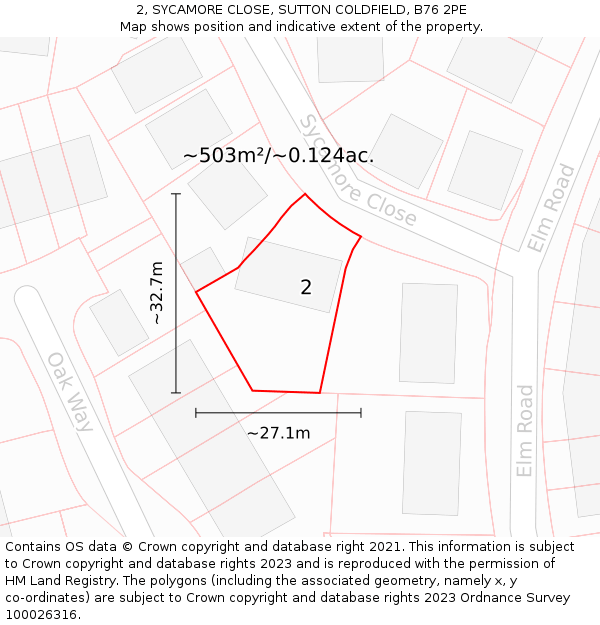 2, SYCAMORE CLOSE, SUTTON COLDFIELD, B76 2PE: Plot and title map