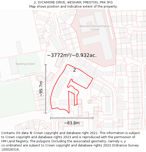 2, SYCAMORE DRIVE, WESHAM, PRESTON, PR4 3FG: Plot and title map
