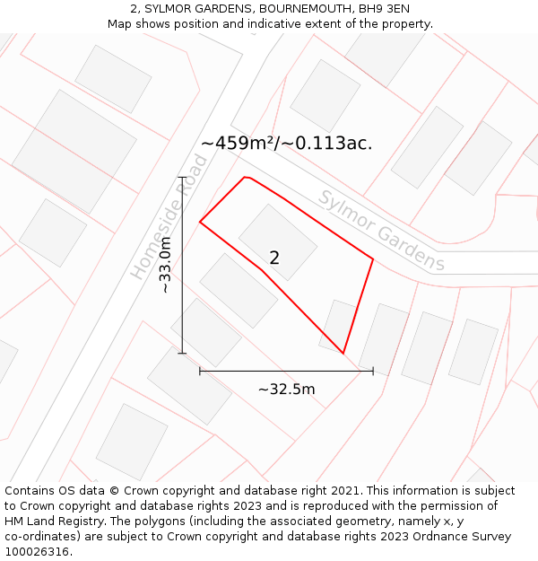 2, SYLMOR GARDENS, BOURNEMOUTH, BH9 3EN: Plot and title map