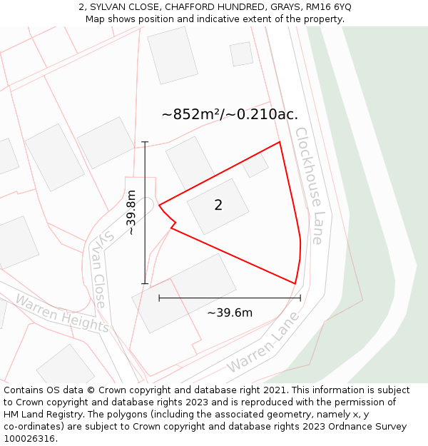 2, SYLVAN CLOSE, CHAFFORD HUNDRED, GRAYS, RM16 6YQ: Plot and title map