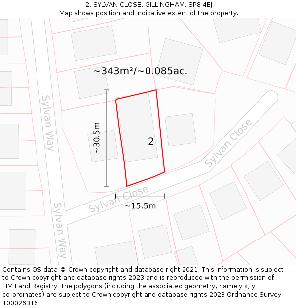 2, SYLVAN CLOSE, GILLINGHAM, SP8 4EJ: Plot and title map