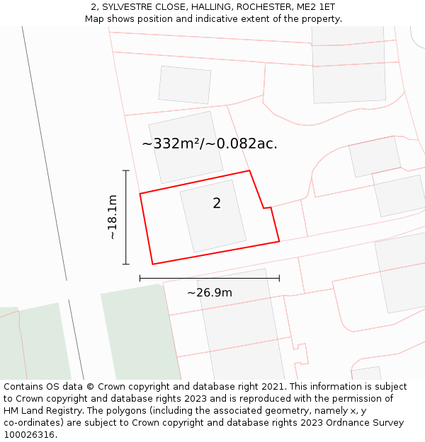 2, SYLVESTRE CLOSE, HALLING, ROCHESTER, ME2 1ET: Plot and title map