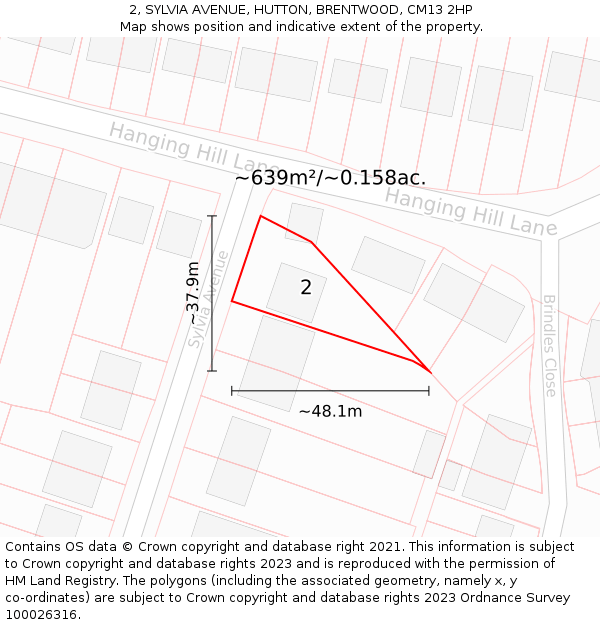 2, SYLVIA AVENUE, HUTTON, BRENTWOOD, CM13 2HP: Plot and title map