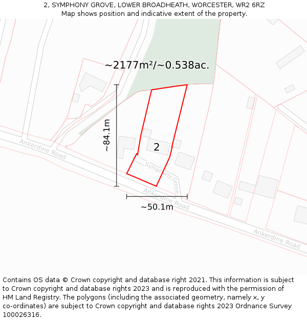 2, SYMPHONY GROVE, LOWER BROADHEATH, WORCESTER, WR2 6RZ: Plot and title map