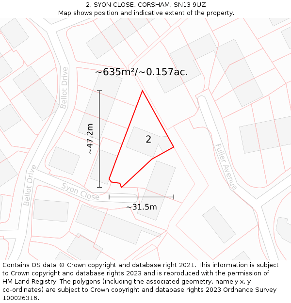 2, SYON CLOSE, CORSHAM, SN13 9UZ: Plot and title map