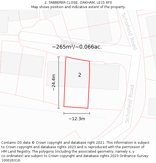 2, TABBERER CLOSE, OAKHAM, LE15 6FS: Plot and title map