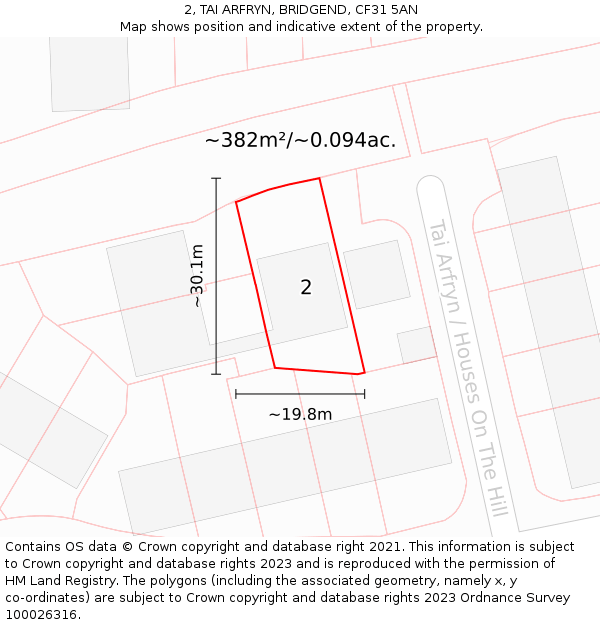 2, TAI ARFRYN, BRIDGEND, CF31 5AN: Plot and title map