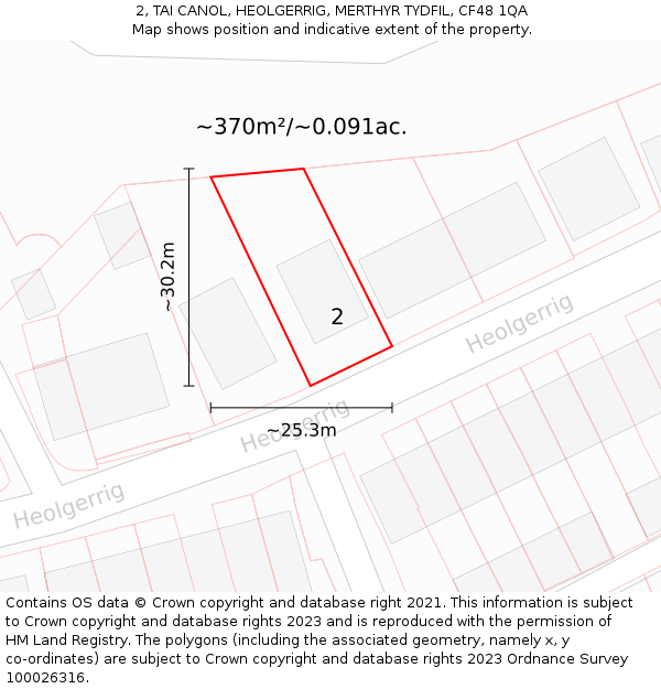 2, TAI CANOL, HEOLGERRIG, MERTHYR TYDFIL, CF48 1QA: Plot and title map