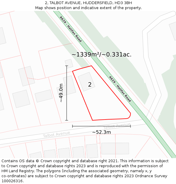 2, TALBOT AVENUE, HUDDERSFIELD, HD3 3BH: Plot and title map