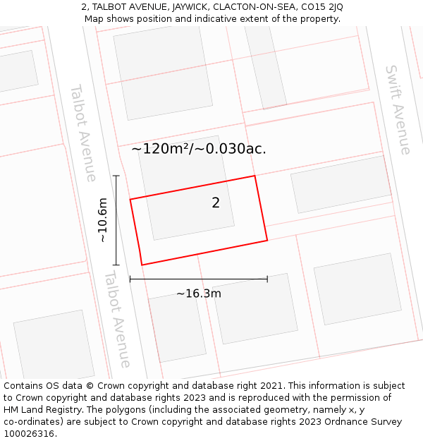 2, TALBOT AVENUE, JAYWICK, CLACTON-ON-SEA, CO15 2JQ: Plot and title map