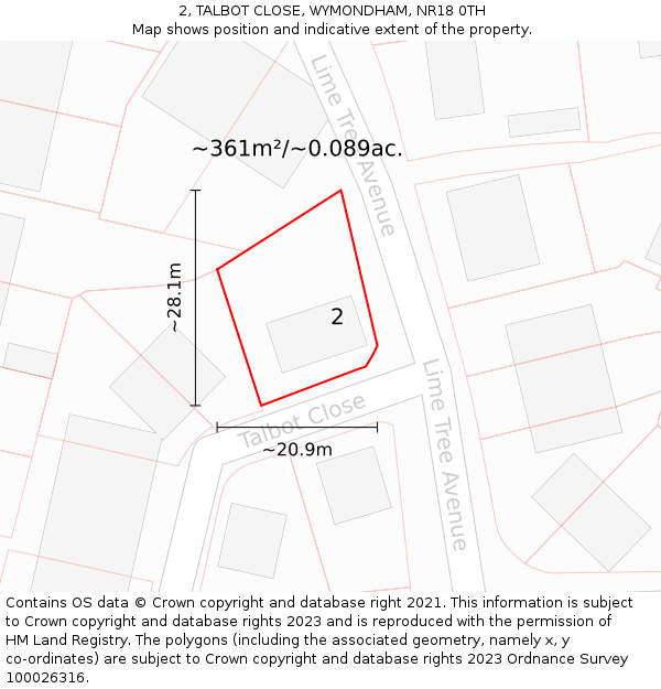 2, TALBOT CLOSE, WYMONDHAM, NR18 0TH: Plot and title map