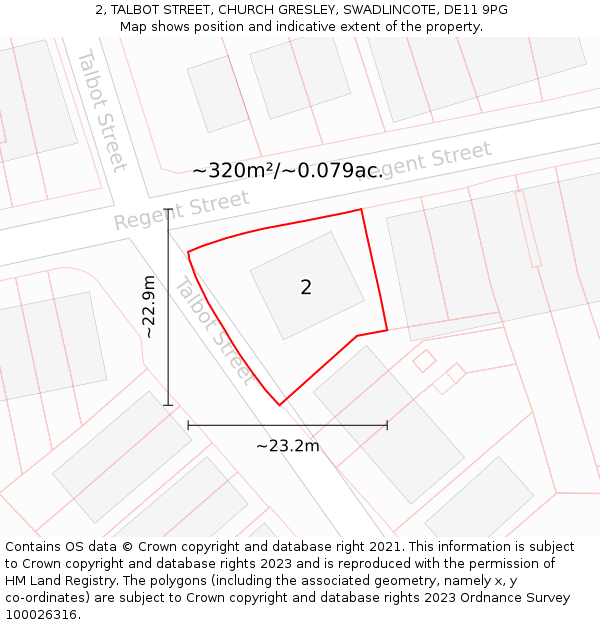 2, TALBOT STREET, CHURCH GRESLEY, SWADLINCOTE, DE11 9PG: Plot and title map