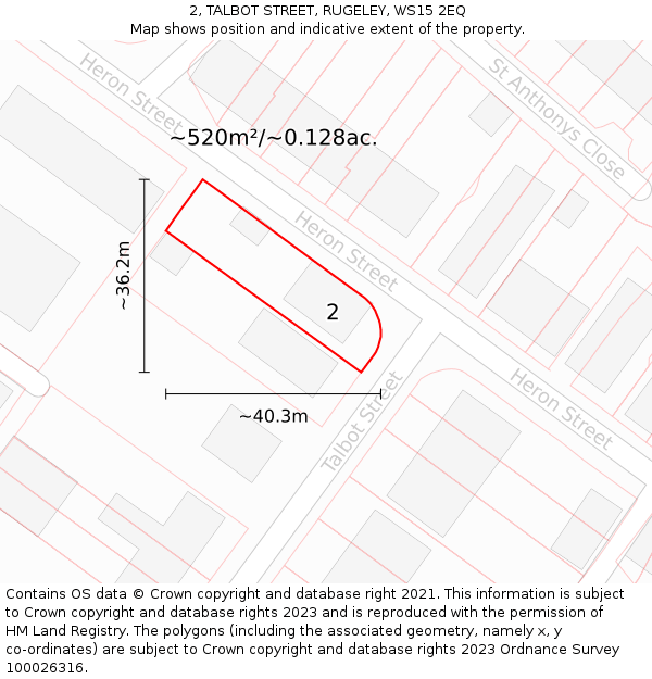 2, TALBOT STREET, RUGELEY, WS15 2EQ: Plot and title map