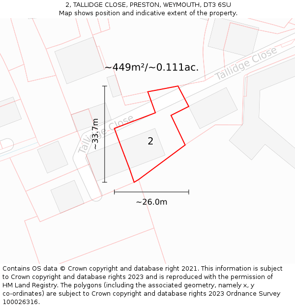 2, TALLIDGE CLOSE, PRESTON, WEYMOUTH, DT3 6SU: Plot and title map