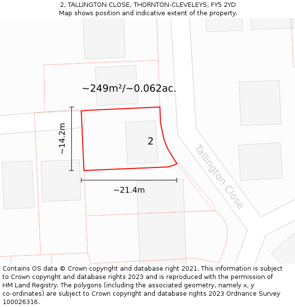 2, TALLINGTON CLOSE, THORNTON-CLEVELEYS, FY5 2YD: Plot and title map