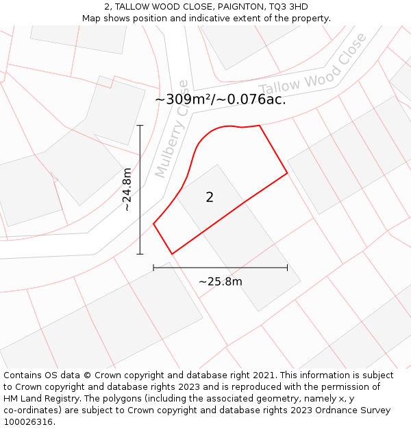 2, TALLOW WOOD CLOSE, PAIGNTON, TQ3 3HD: Plot and title map