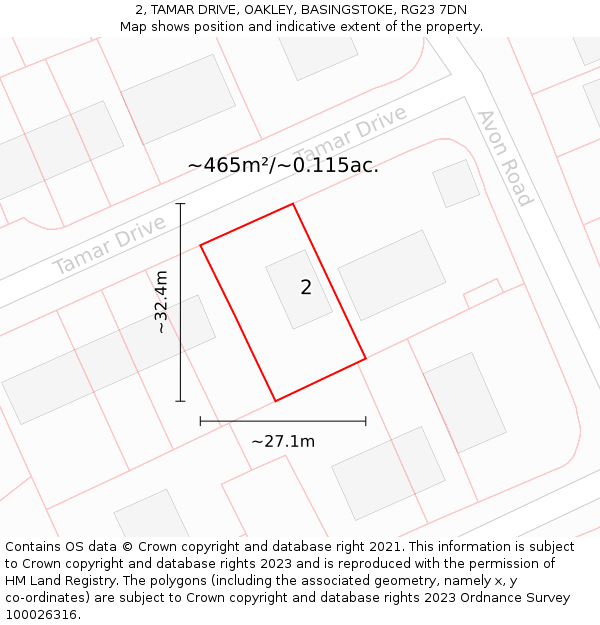 2, TAMAR DRIVE, OAKLEY, BASINGSTOKE, RG23 7DN: Plot and title map