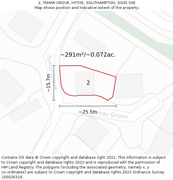 2, TAMAR GROVE, HYTHE, SOUTHAMPTON, SO45 5XE: Plot and title map