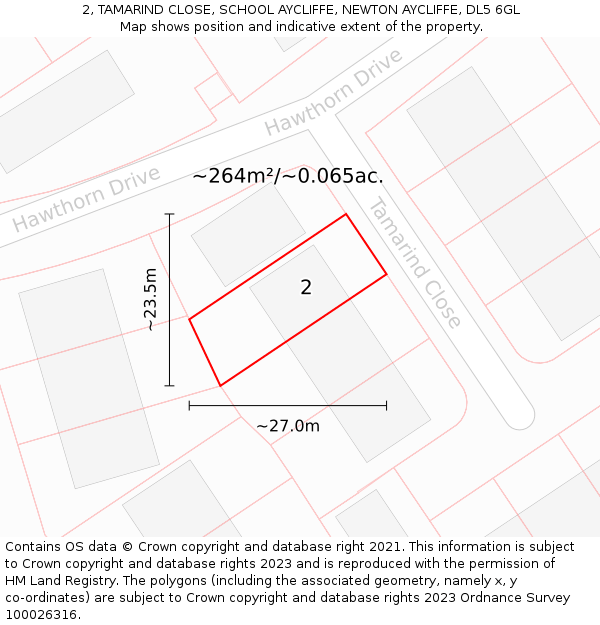 2, TAMARIND CLOSE, SCHOOL AYCLIFFE, NEWTON AYCLIFFE, DL5 6GL: Plot and title map