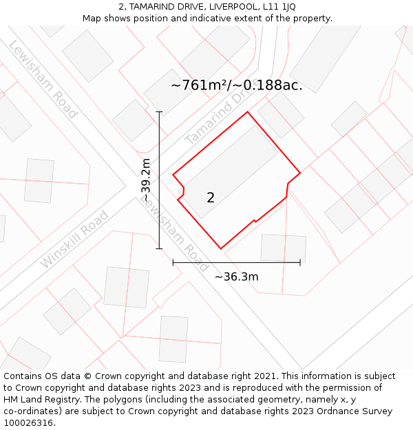 2, TAMARIND DRIVE, LIVERPOOL, L11 1JQ: Plot and title map