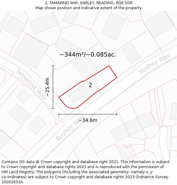 2, TAMARIND WAY, EARLEY, READING, RG6 5GR: Plot and title map