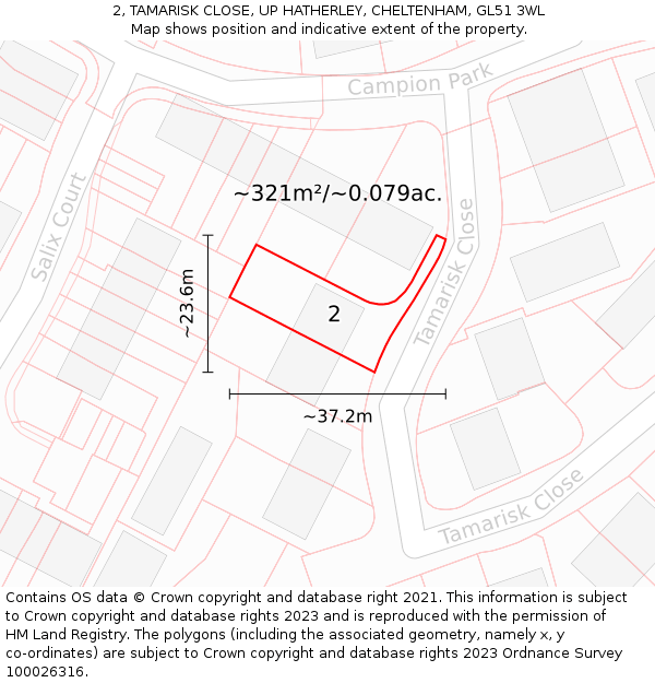 2, TAMARISK CLOSE, UP HATHERLEY, CHELTENHAM, GL51 3WL: Plot and title map