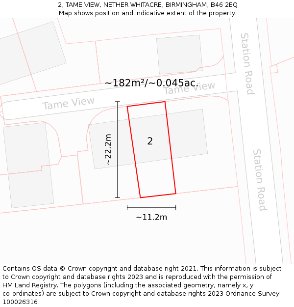 2, TAME VIEW, NETHER WHITACRE, BIRMINGHAM, B46 2EQ: Plot and title map