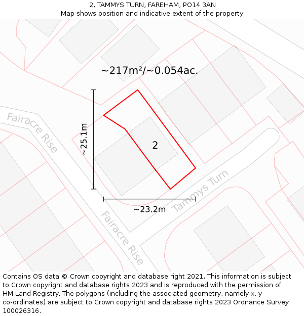 2, TAMMYS TURN, FAREHAM, PO14 3AN: Plot and title map