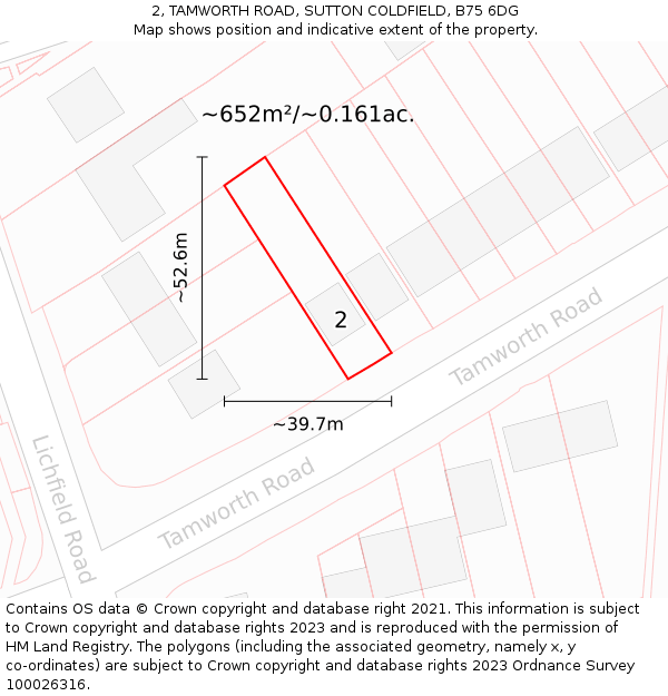 2, TAMWORTH ROAD, SUTTON COLDFIELD, B75 6DG: Plot and title map