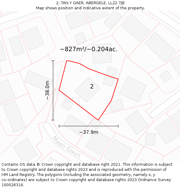 2, TAN Y GAER, ABERGELE, LL22 7JB: Plot and title map