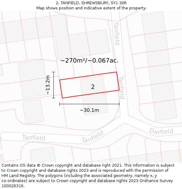2, TANFIELD, SHREWSBURY, SY1 3XR: Plot and title map