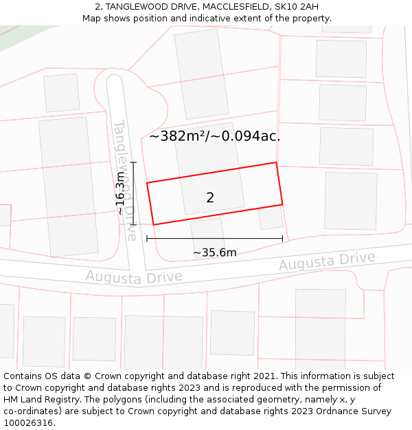 2, TANGLEWOOD DRIVE, MACCLESFIELD, SK10 2AH: Plot and title map