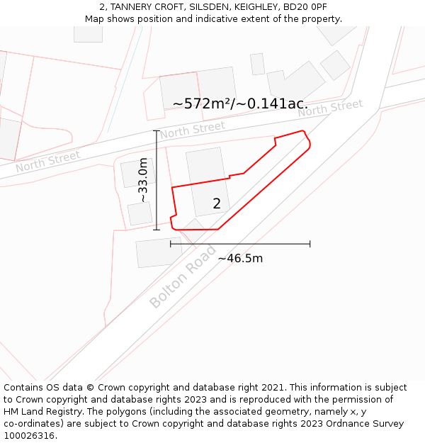 2, TANNERY CROFT, SILSDEN, KEIGHLEY, BD20 0PF: Plot and title map