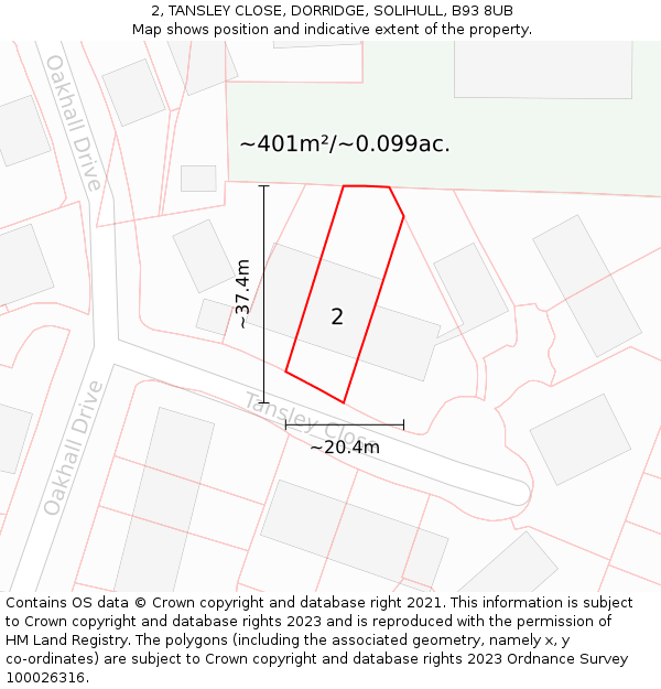 2, TANSLEY CLOSE, DORRIDGE, SOLIHULL, B93 8UB: Plot and title map