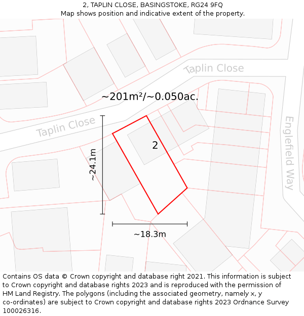 2, TAPLIN CLOSE, BASINGSTOKE, RG24 9FQ: Plot and title map
