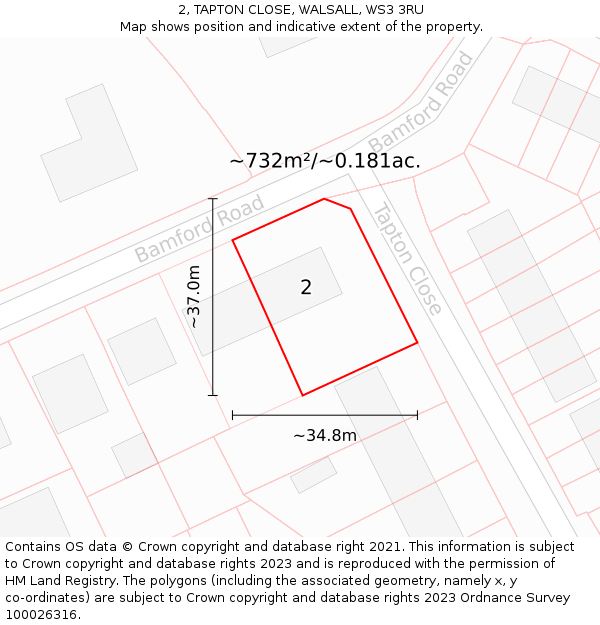 2, TAPTON CLOSE, WALSALL, WS3 3RU: Plot and title map