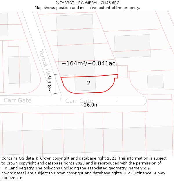 2, TARBOT HEY, WIRRAL, CH46 6EG: Plot and title map