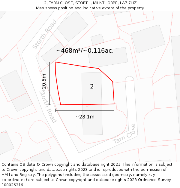 2, TARN CLOSE, STORTH, MILNTHORPE, LA7 7HZ: Plot and title map
