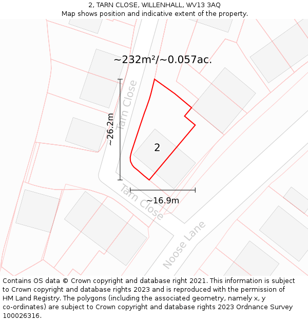 2, TARN CLOSE, WILLENHALL, WV13 3AQ: Plot and title map