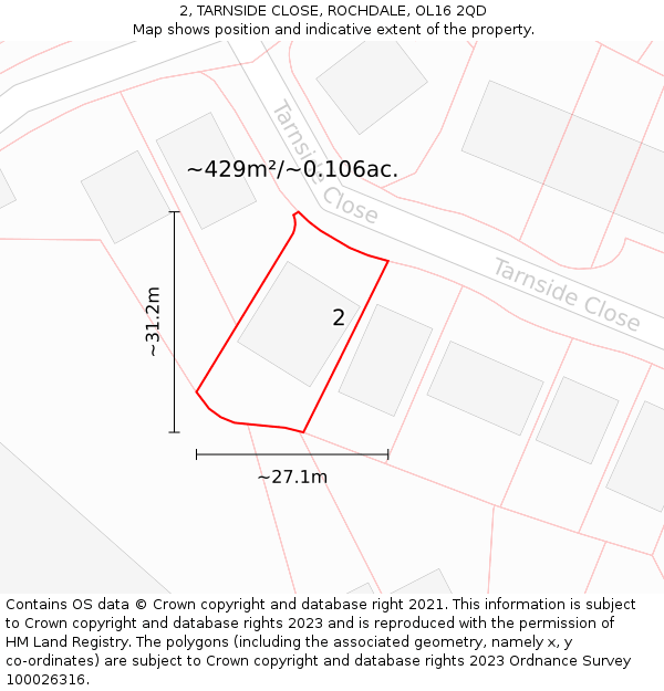 2, TARNSIDE CLOSE, ROCHDALE, OL16 2QD: Plot and title map